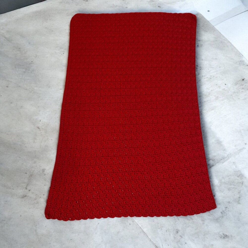 Handmade Red Crochet Shawl Soft Cozy Wrap Christmas Winter Warm Scarf 37"‎ x 23"